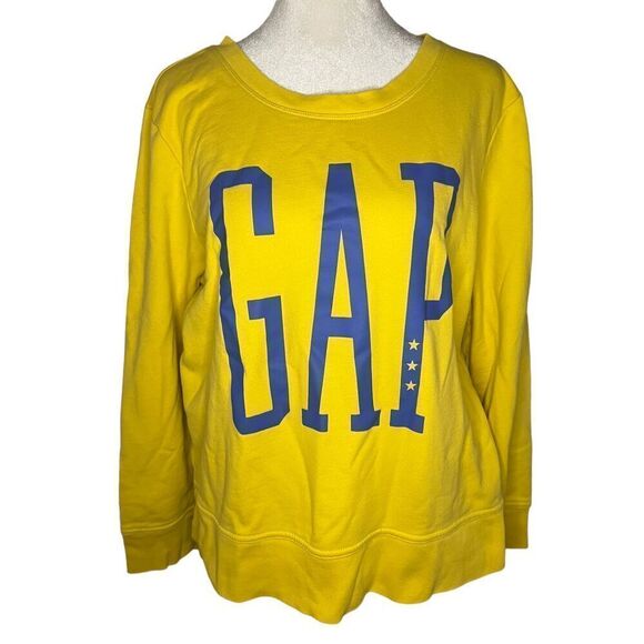 GAP Women’s Medium Crewneck Pullover Sweatshirt Yellow Large Logo - Picture 1 of 6
